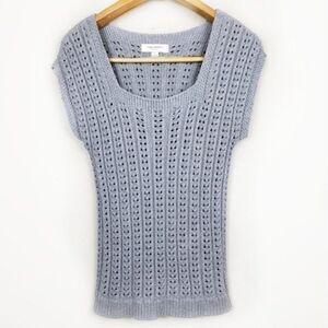 Isaac Mizrahi Women’s Gray Knit Shirt Large – Square Neck, Short Sleeves